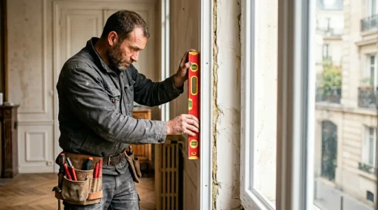 Artisan qualifié RGE installant une fenêtre double vitrage performante dans un logement français en rénovation énergétique