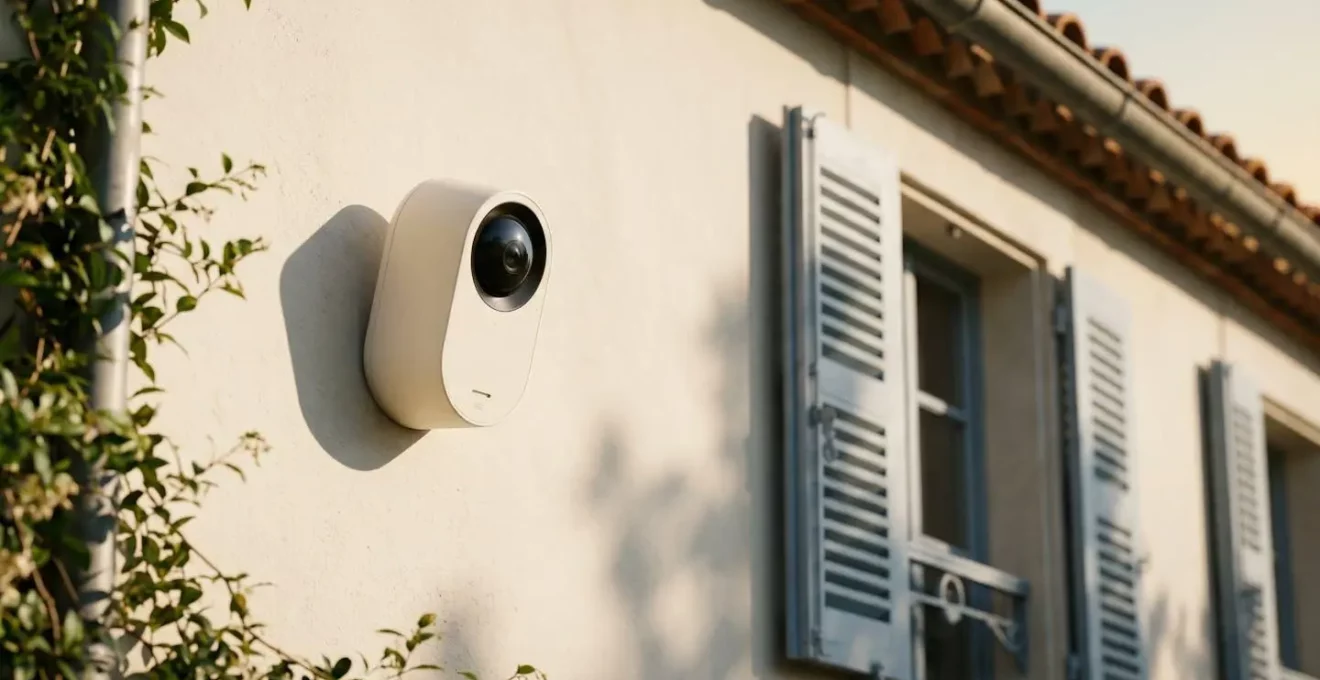Capteur de luminosité installé sur une façade résidentielle française, mesurant l'ensoleillement pour automatisation des stores