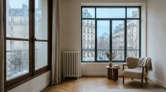 Vue rapprochée d'une fenêtre moderne avec détail technique de l'isolation thermique dans un intérieur contemporain français